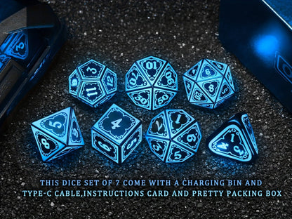 Glowing DnD Dice Set with Wireless Rechargeable Charging Case with the Listed Color, Size or Set Options for Everyday Use