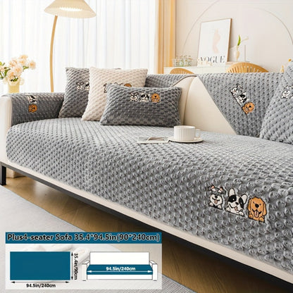 Sofa Cover, Honeycomb Velvet Animal-Embroidered Couch Pad with Backing Detail in Three Colors