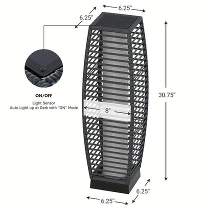 Solar Outdoor Floor Lamp with Wicker Design, Garden Light, 40+ Lumens Decorative Porch Lantern for Yard