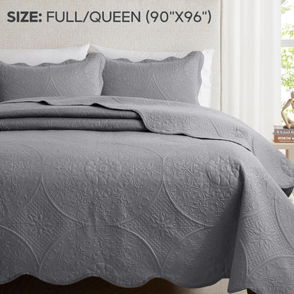 Floral-Pattern Three-Piece Bedspread Set in 16 Colors with Twin, Queen, King and California King Sizes