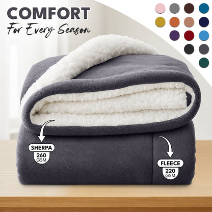 Sherpa Flannel Blanket, Double-Layer Ultra Throw for Bed, Sofa & Bedroom Decor, Better Sleep, 14 Colors