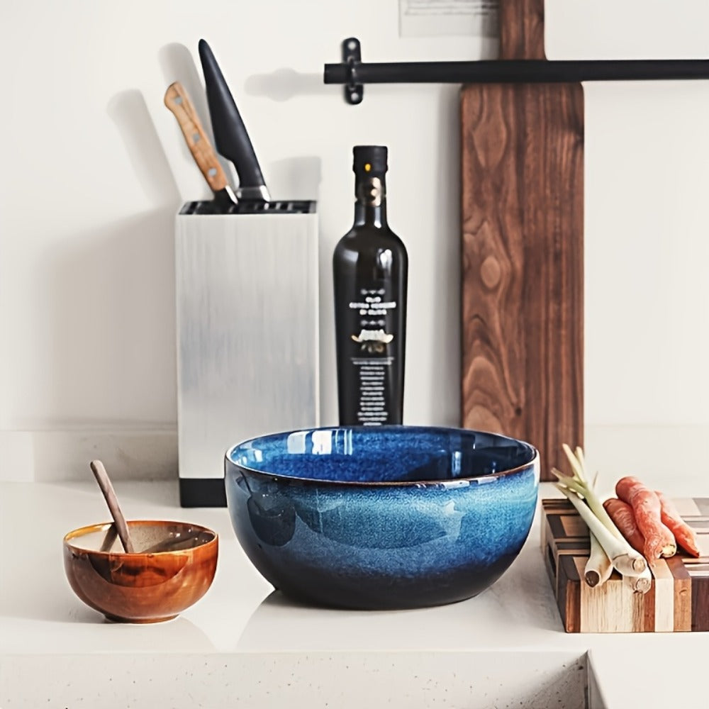 Extra Large Ceramic Bowls Set of 2, 81oz Deep Blue Salad Bowl, Ramen Noodle Soup Bowl, Stylish Durable Dinnerware for Home Kitchen