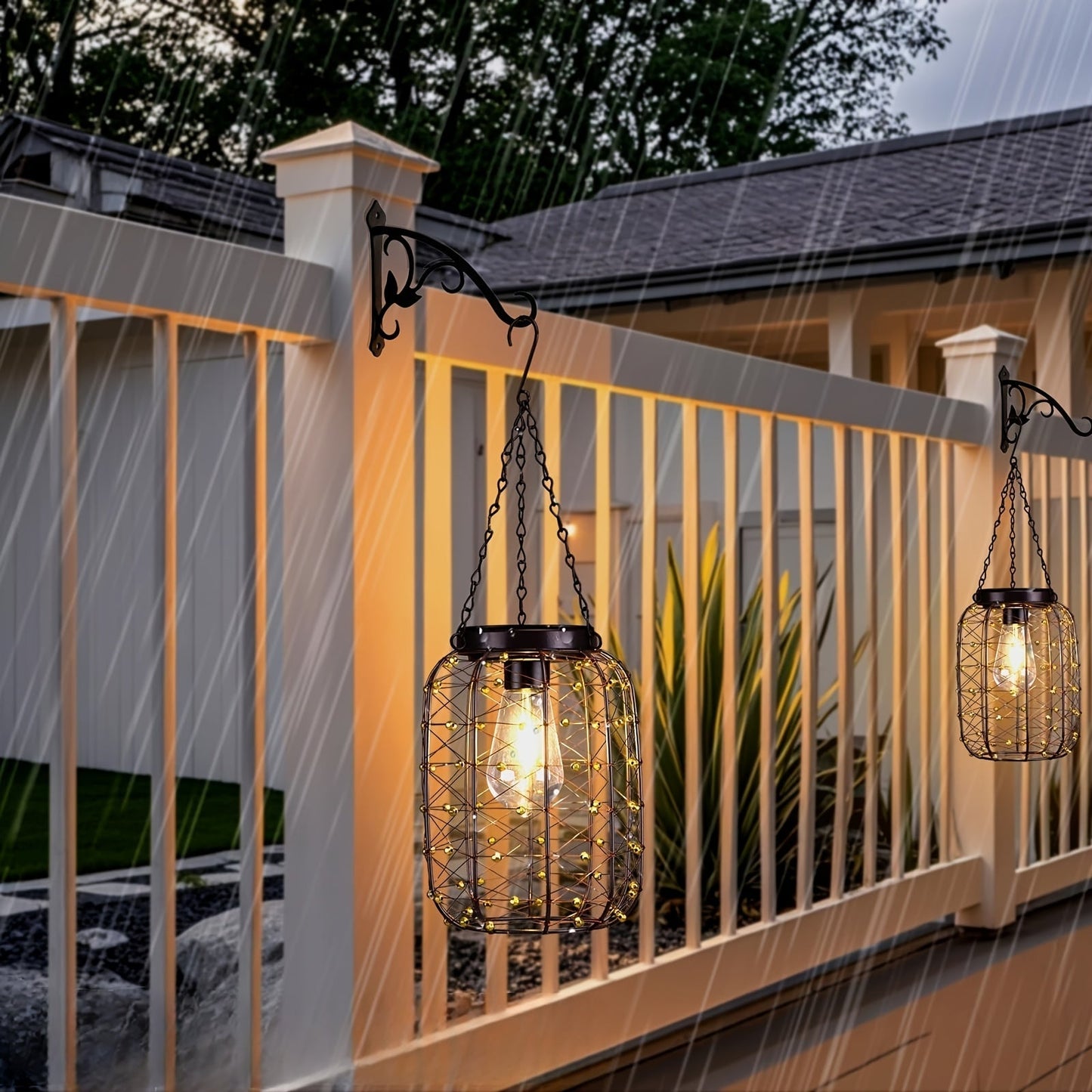 Solar Hanging Lanterns 2 Pack Outdoor Vintage Copper Wire LED Lantern Lights for Garden Patio Porch Gazebo Pergola Pathway Yard Decor