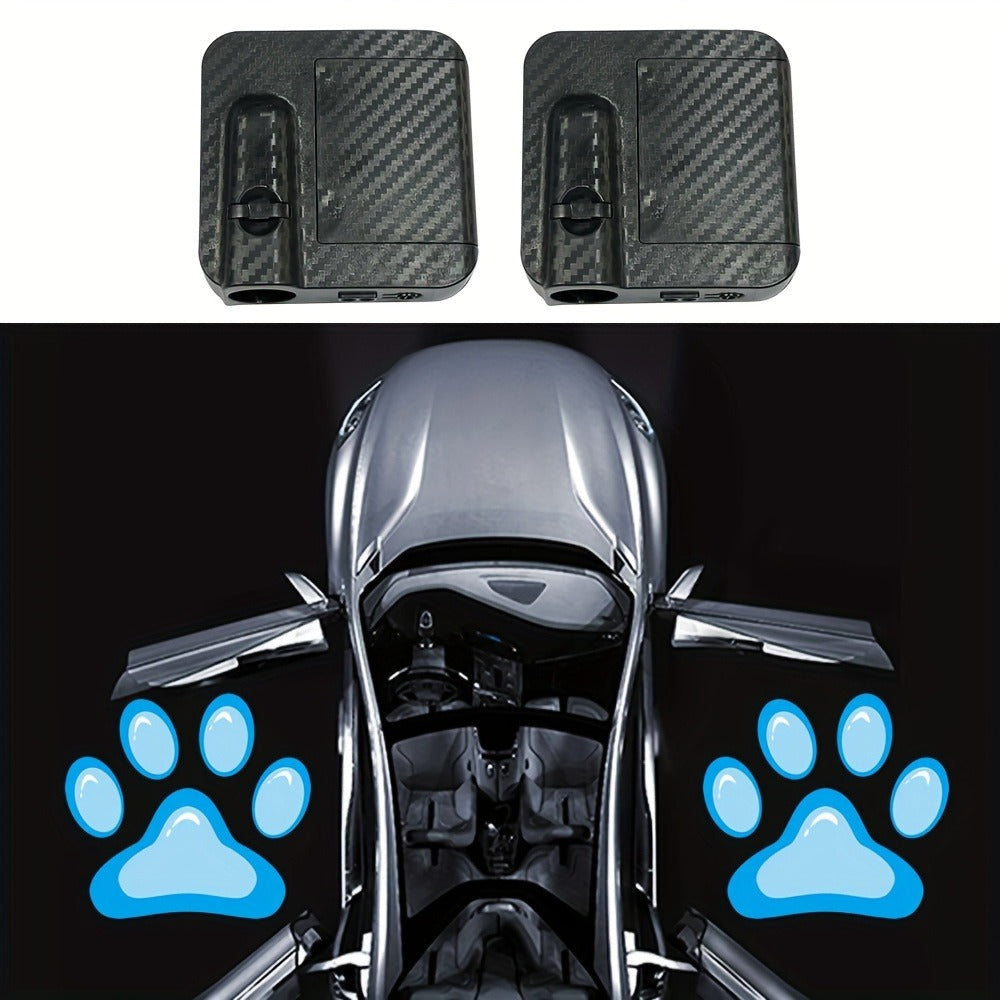 Two-Piece Car Door LED Projector Light Set with Paw-Print Pattern in Sky Blue, Pink or Amber