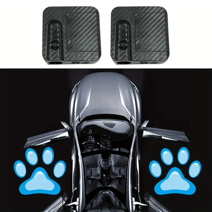 Two-Piece Car Door LED Projector Light Set with Paw-Print Pattern in Sky Blue, Pink or Amber