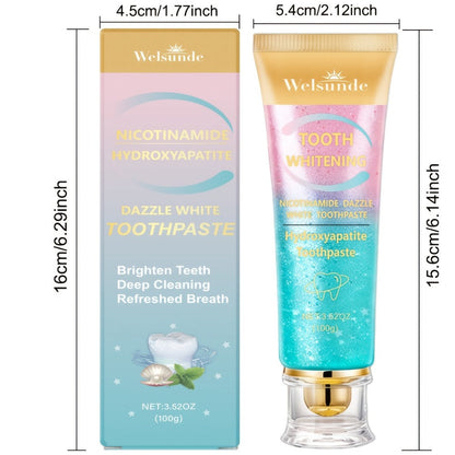 100g Mint Peach Toothpaste Tube with Niacinamide and Hydroxyapatite Highlighted on Box and Label