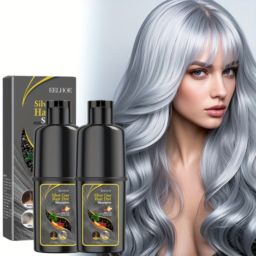 Hair Color Shampoo, EELHOE Silver Gray Two-Bottle Set with 3.38oz in Each Labeled Pump Bottle