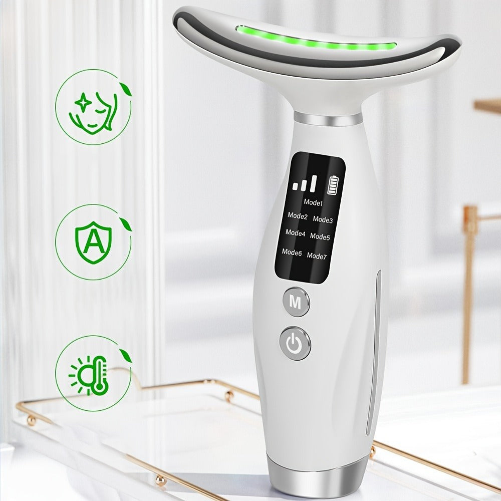 Face Neck Massager Rechargeable Beauty Device - 7 Massage Modes Electric Facial Lifting Tool for Women - Neck Massager Gift for Mom