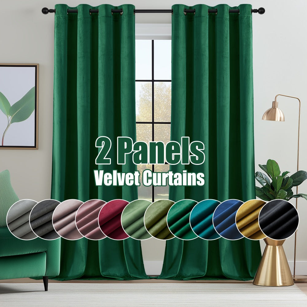 Velvet Room Darkening Curtains 2 Panels, Grommet Top Thermal Insulated Soundproof Blackout Curtains for Living Room Bedroom