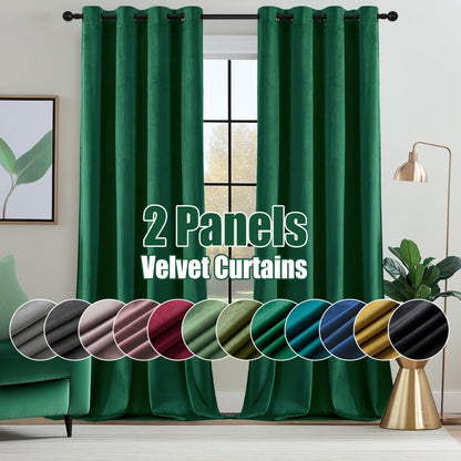 Velvet Room Darkening Curtains 2 Panels, Grommet Top Thermal Insulated Soundproof Blackout Curtains for Living Room Bedroom