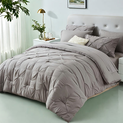 Comforter Set Luxurious Pleated 5/7pcs Bed in a Bag, Plush Fiber Fill, Year-Round Warmth - Quilted Comforter