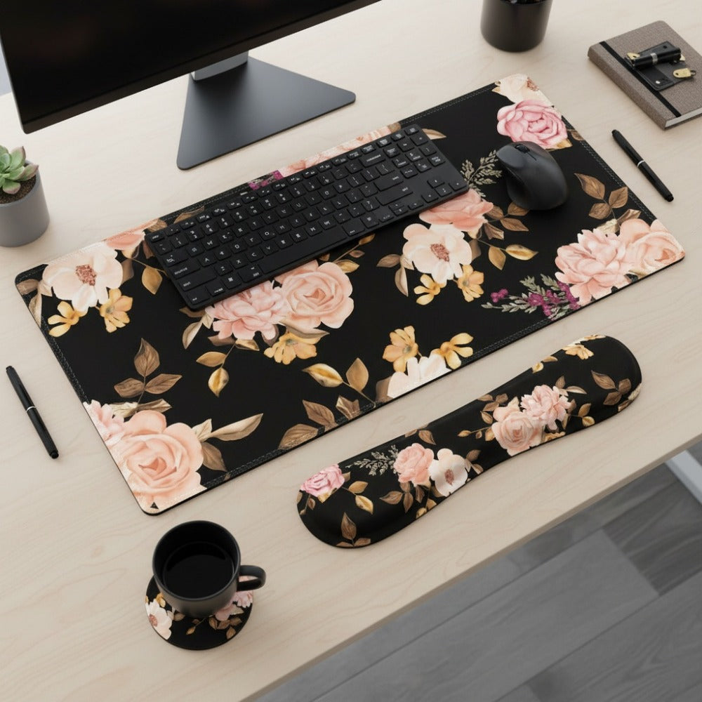 XXL Gaming Desk Mat & Mouse Pad Wrist Rest Set 4-in-1 Bundle – Keyboard Wrist Rest, Mouse Wrist Rest & Coaster