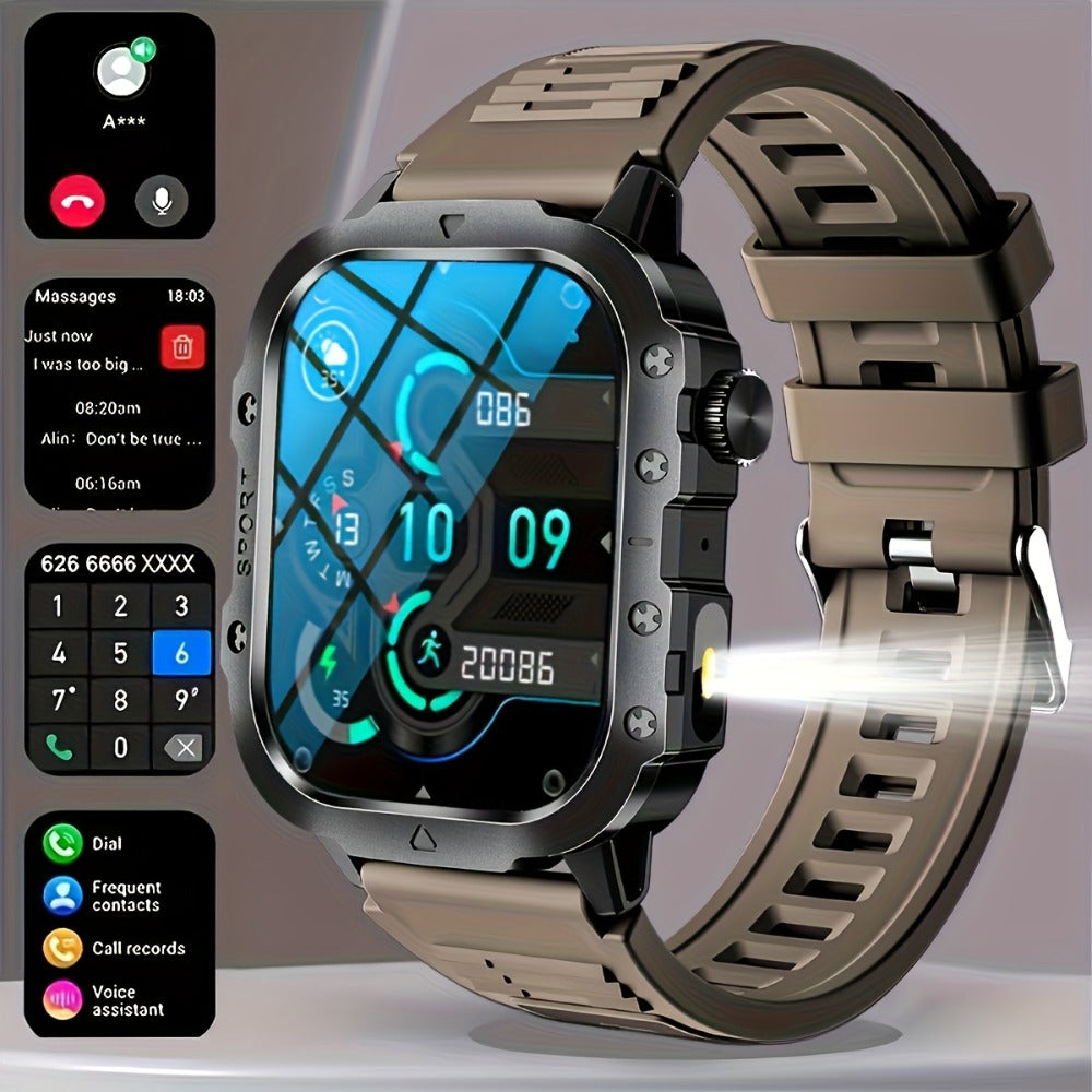 Smartwatch LED Flashlight Outdoor 2.01" Large Screen – Multi-Sport Modes, Rechargeable Battery, Message Alerts, Fitness Tracker – Rugged