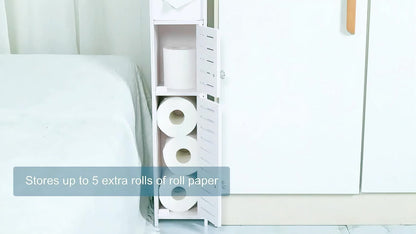 Slim Bathroom Storage Cabinet, PVC Toilet Paper Holder & Organizer for Small Spaces, Easy Assembly