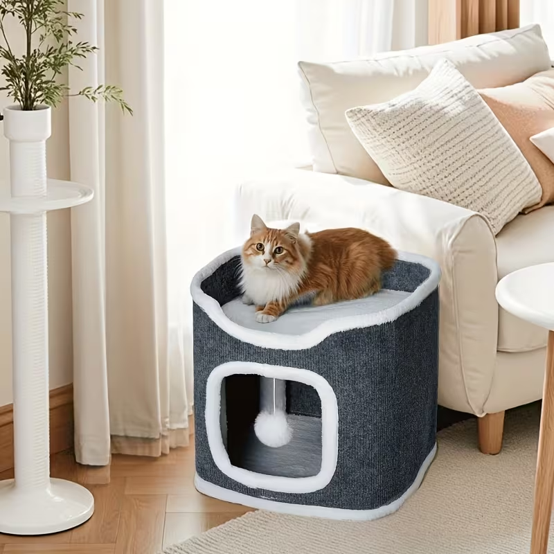 Cat Tree Tower Multi-Level Foldable Cat Condo for Indoor Cats – Scratch-Resistant Carpet, Hanging Bell Ball, Cozy Top Bed