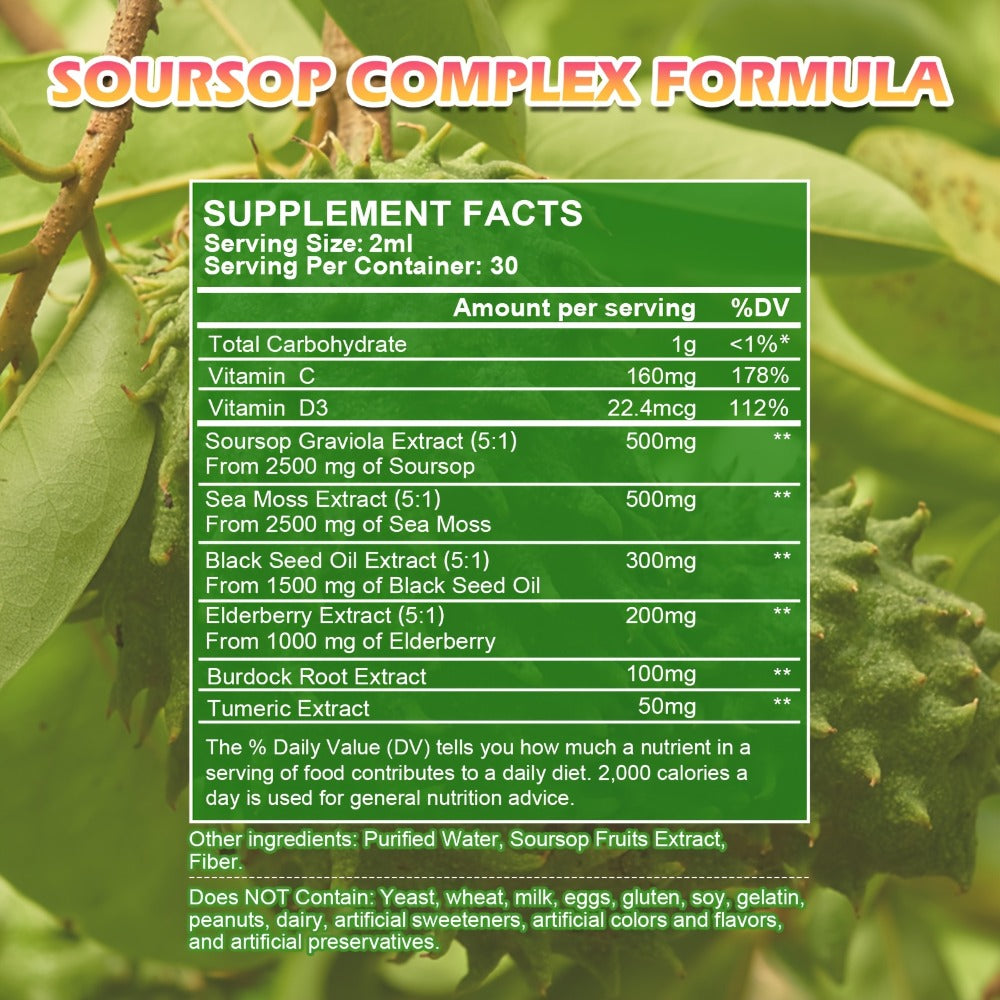 [8-IN-1 Soursop Drops] 1/3 Bottles 8-IN-1 Soursop Liquid Drops, Graviola Leaf & Fruit Complex Supplement With Sea Moss
