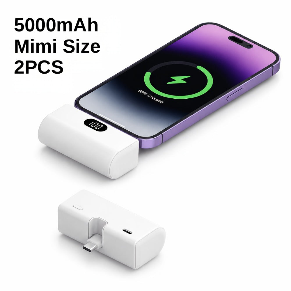 Power Bank 5000mAh Mini with Foldable USB-C Plug, 10W Listed Charging and Digital Display Pack