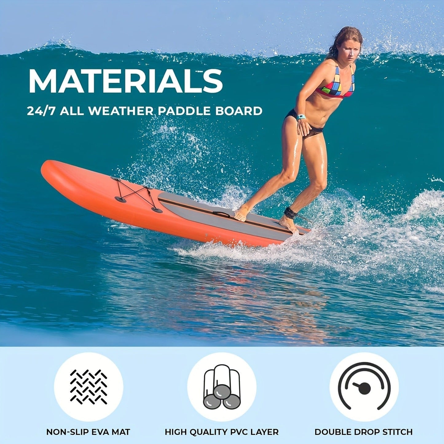 Inflatable Stand-Up Paddle Board in 10, 11 or 12-Foot Lengths with Five Colors and Three-Fin Layout