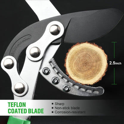 Long Reach Pruning Shears 18-38 Inch Extendable – Non-Stick Steel Blades Cut 2" Branches, Shock-Absorbing Handle