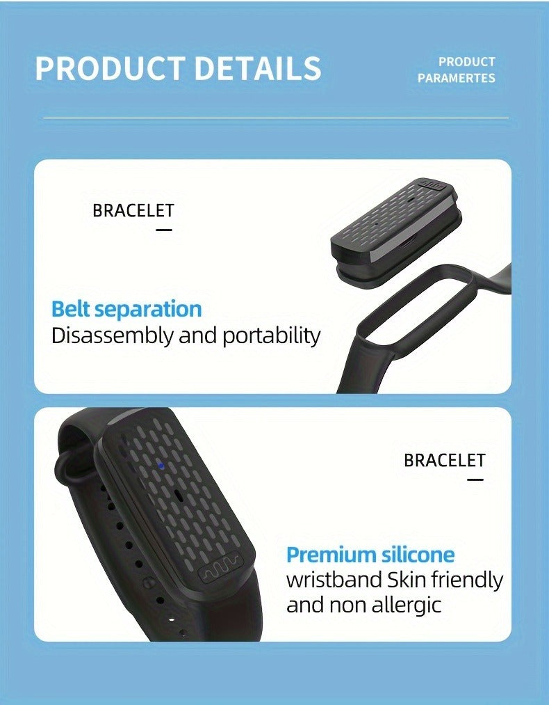 Mosquito Bracelet, Ultrasonic Soundwave Technology, USB Rechargeable, Wristband for Camping Outdoor Hiking Travel