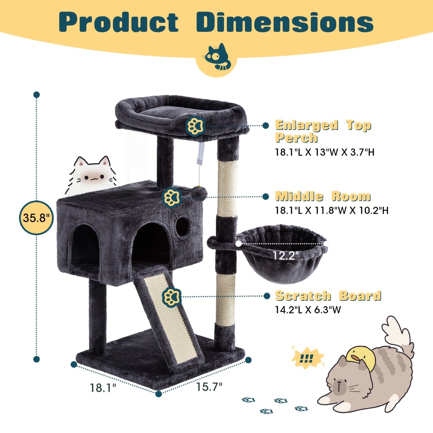 Multi-Level Cat Tree in 36-, 65-, 68- or 81-Inch Heights with Perches, Condo, Hammock and 30 Color, Pattern or Layout Options
