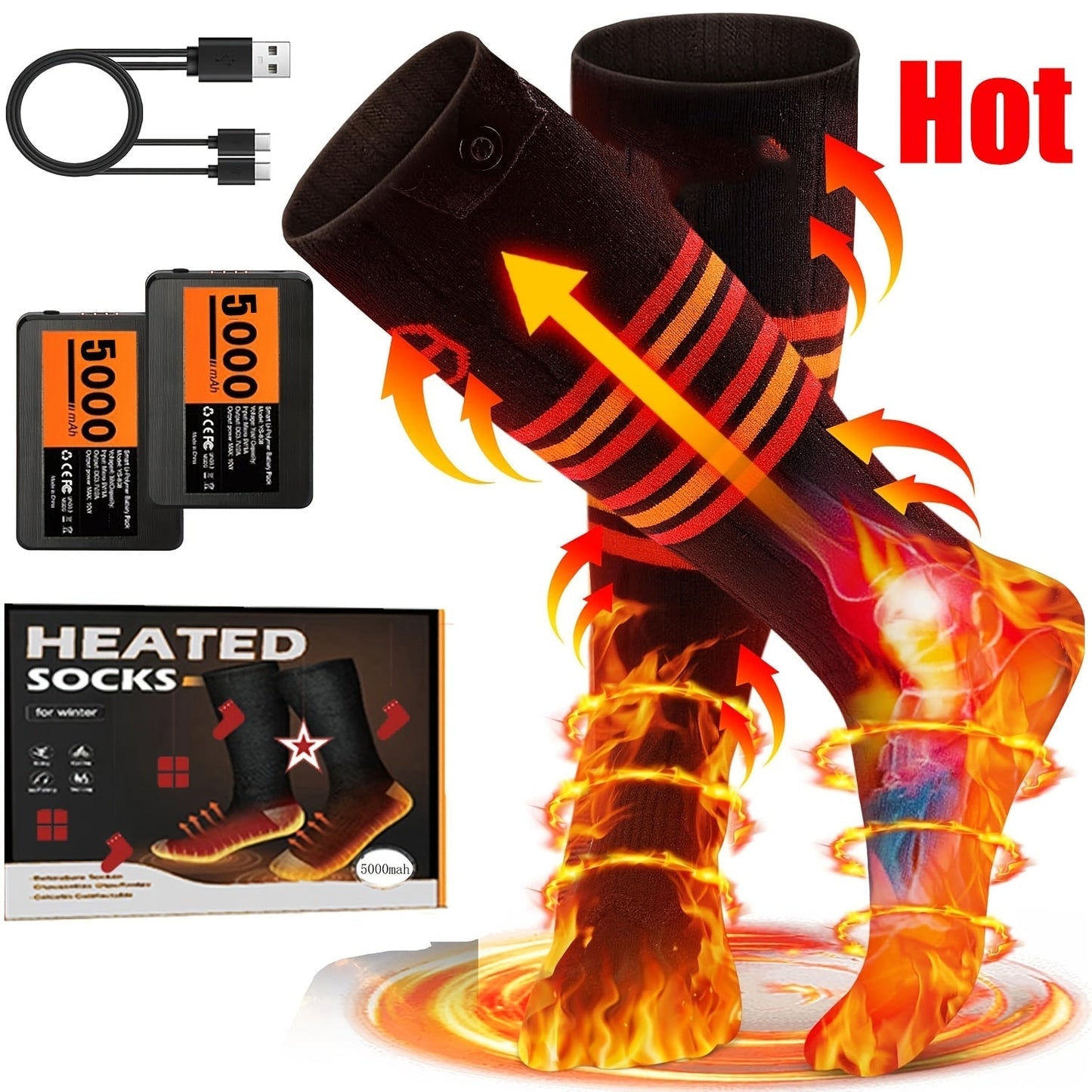Rechargeable Electric Heated Socks for Men Women – 5000mAh Battery, Washable, Winter Warm Thermal Socks for Hiking Camping Skiing Hunting