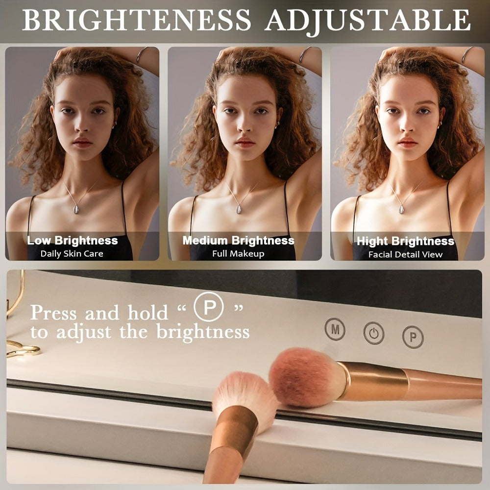 Hollywood Vanity Mirror with 15 LED Bulbs, 23 x 19 Inch Frame, Three Brightness Levels and White Base