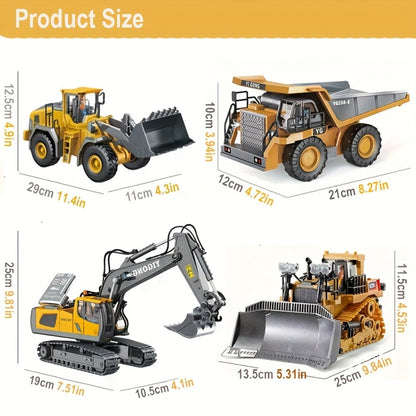 RC Construction Vehicle Set 2-in-1 & 3-in-1, 2.4G 11-Channel Remote Control Excavator Dump Truck Forklift Bulldozer
