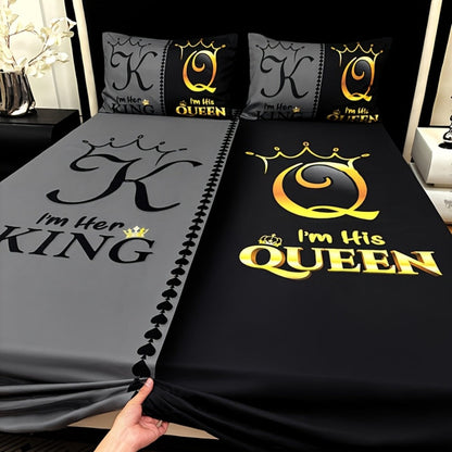Bed Sheet Set 3 Piece Super Soft Microfiber Fitted Sheet with Pillowcases – Deep Pocket 15 Inch Crown Letter Print Color Block Bedding Twin