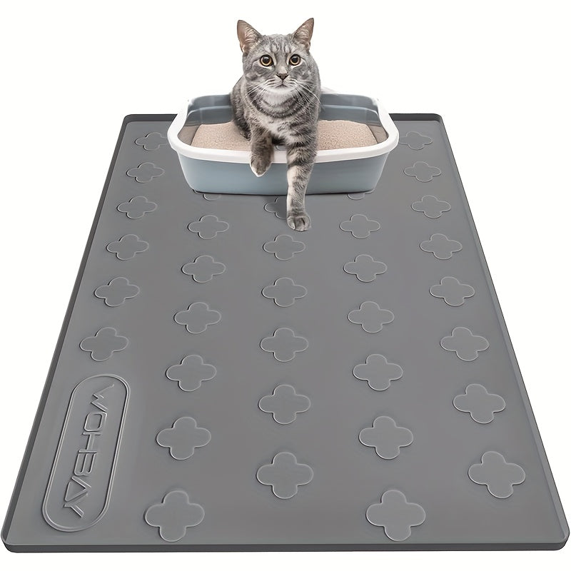 Cat Litter Mat XXL Silicone 34x22 Inch – 3-in-1 Waterproof Non-Slip Litter Trapping Mat with Raised Edges Easy Clean Foldable Pet Feeding