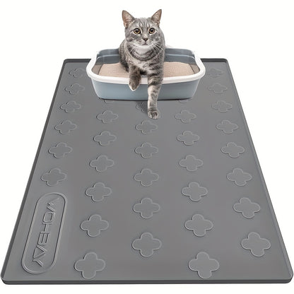 Cat Litter Mat XXL Silicone 34x22 Inch – 3-in-1 Waterproof Non-Slip Litter Trapping Mat with Raised Edges Easy Clean Foldable Pet Feeding