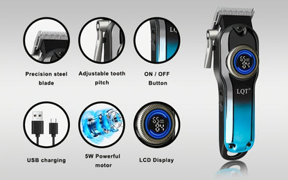Hair Clipper LQT Blue Multi-Tool Grooming Set Options with Digital Displays, USB Charging and Guide Combs