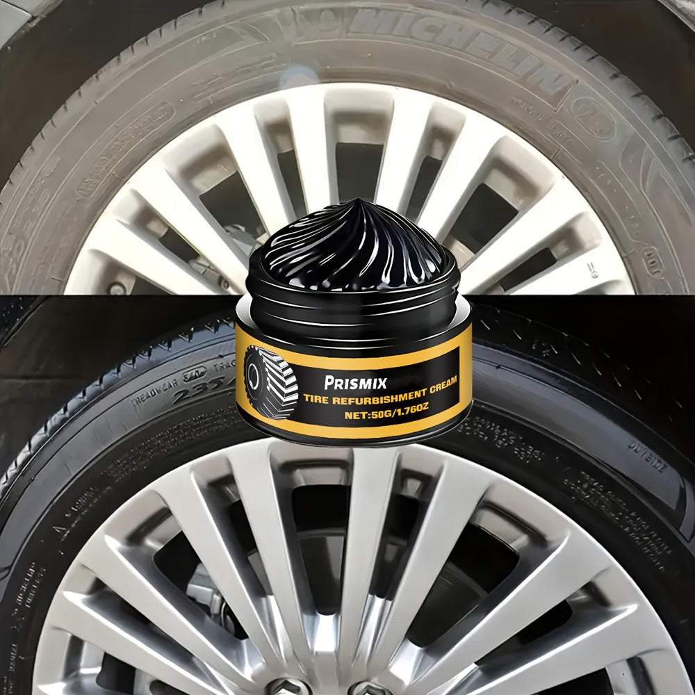 Tire Polishing Paste 2pcs with Sponge – Beeswax Formula Tire Shine & Retreading Paste, Rust Removal, Anti-Fouling, Lasting Black Gloss