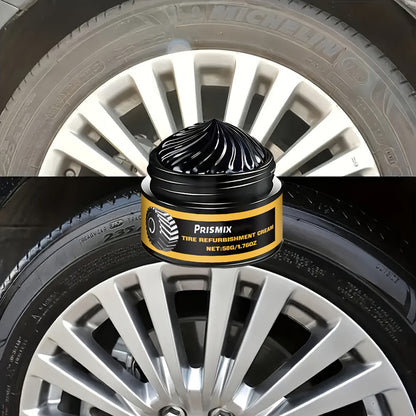 Tire Polishing Paste 2pcs with Sponge – Beeswax Formula Tire Shine & Retreading Paste, Rust Removal, Anti-Fouling, Lasting Black Gloss