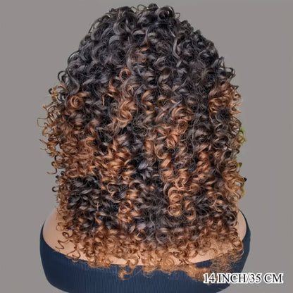 Synthetic Wig 14-Inch Deep-Wave Curly Bob with Bangs, Glueless Elastic-Band Cap for Daily Styling