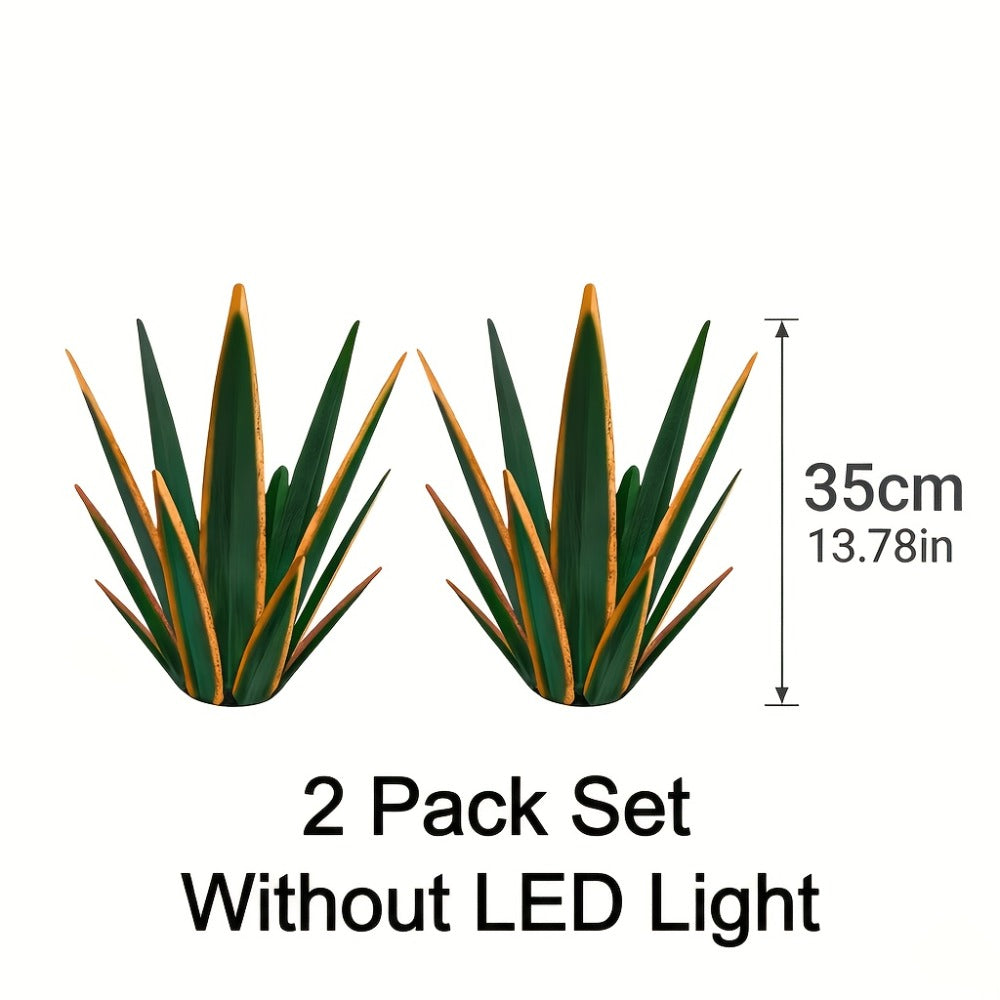Solar Powered Agave Metal Sculpture Garden Statue – Hand-Painted Rustic Agave Figurine with LED Light & Remote Control