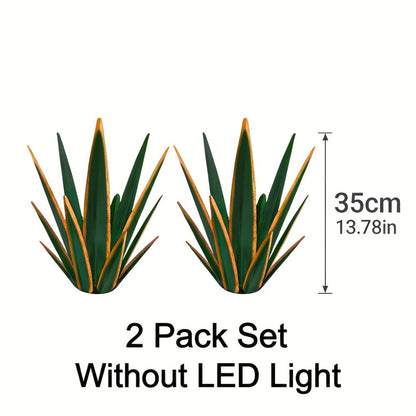Solar Powered Agave Metal Sculpture Garden Statue – Hand-Painted Rustic Agave Figurine with LED Light & Remote Control
