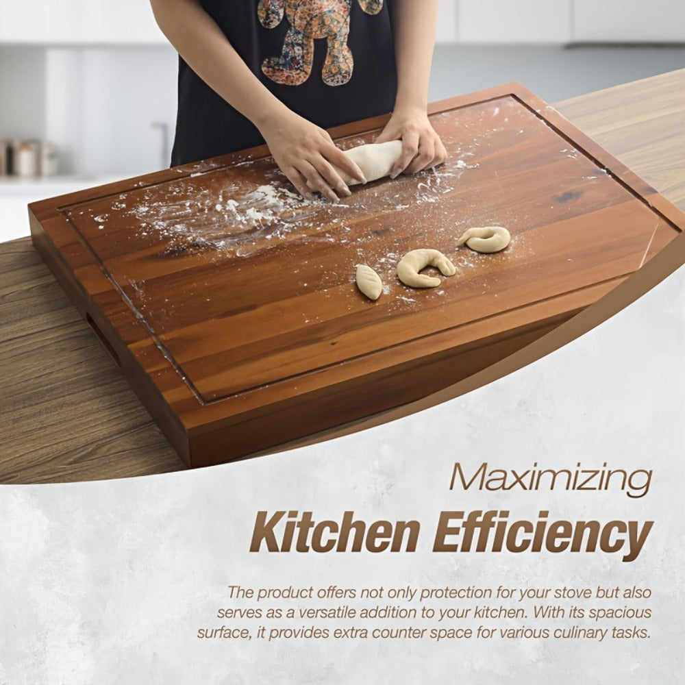 Acacia Wood Stove Top Cover Board 30x22 Inch, Gas Stove Cover with Handle Groove & Ventilation Holes