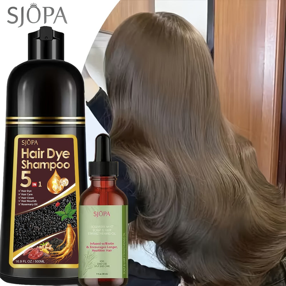 Rosemary Oil Hair Coloring Shampoo 5-in-1 Herbal Formula 500ml - 100% Gray Coverage for Bath Time, Home Spa and Personal Care
