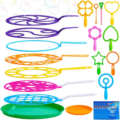 Giant Bubble Wands Set 18 Pieces, 3 Sizes with Tray & Concentrated Solution for Parties, Celebrations and Guest Favors