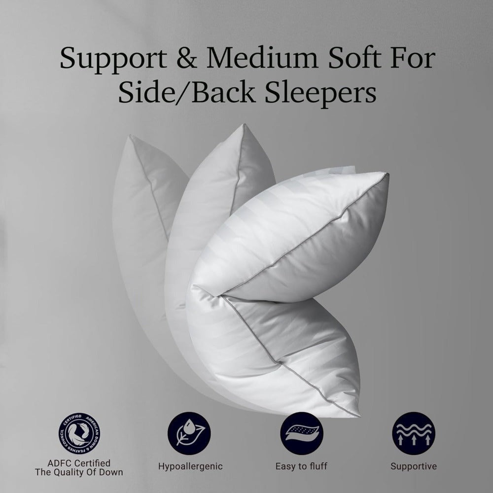 Hotel Collection Feather Down Bed Pillows Set of 2, 500 Thread Count 100% Cotton for Entryways, Bedrooms and Living Spaces