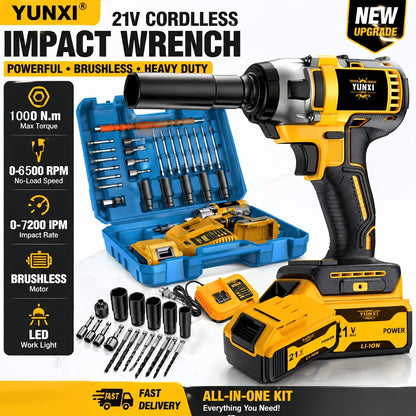 Impact Drill Set 21V Cordless with Drill Bit Accessories, Toolbox & Charger, Wireless Impact Wrench Drill