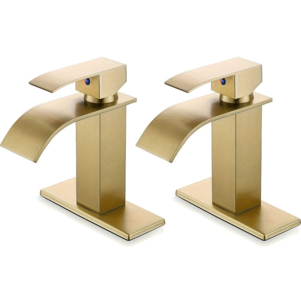 Waterfall Bathroom Sink Faucet, Single Hole or 3-Hole Mixer Tap with 6" Deck Plate, Ceramic Valve