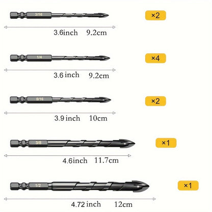 Masonry Drill Bits Set 10pcs, Tungsten Carbide Tip Drill Bits for Tile, Brick, Glass, Ceramic, Concrete