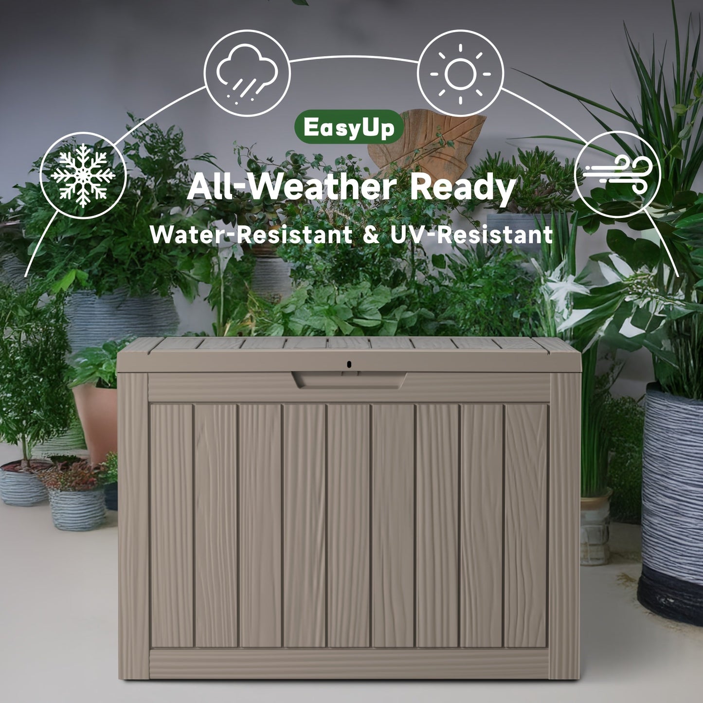 Deck Box Wood Grain Resin Lockable Weatherproof | Patio Pool Garden