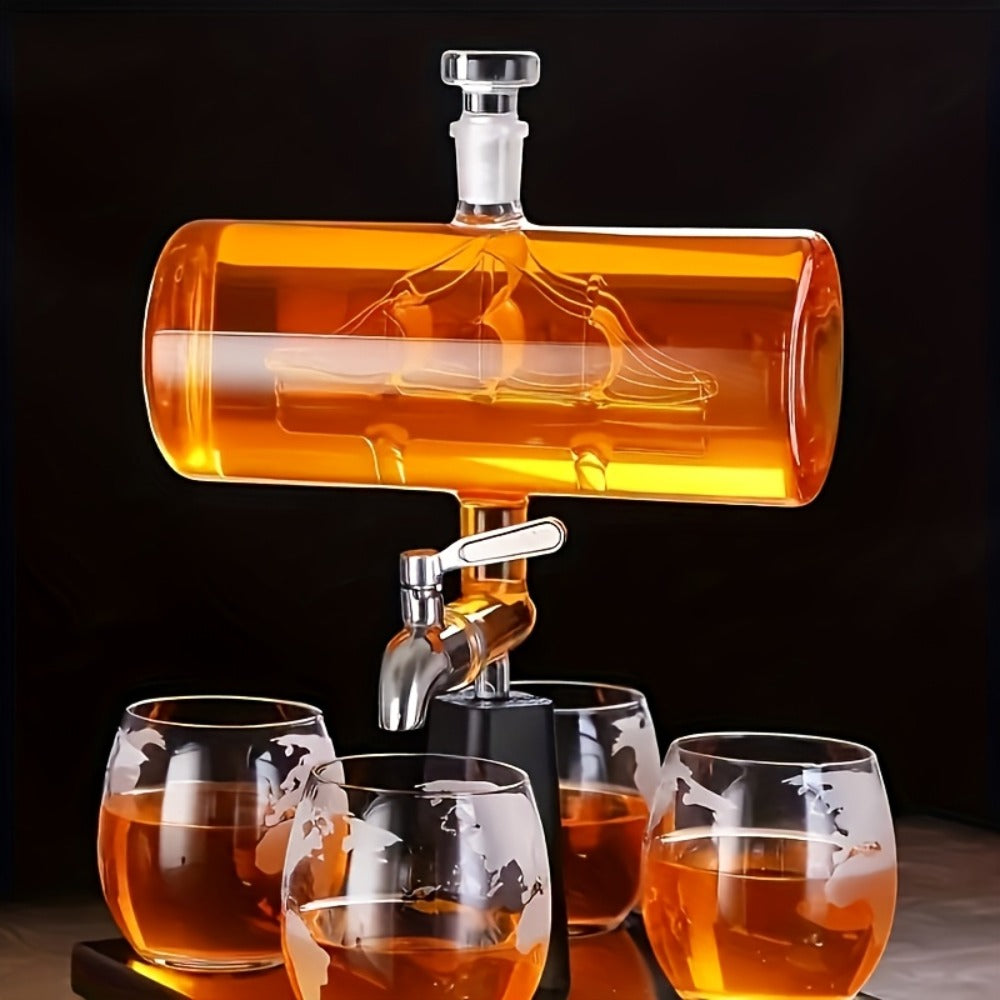 Whiskey Decanter Set 1000ml with 4 Spherical Glasses, Crystal Clear Liquor Decanter Pourer for Whiskey Wine Bourbon Scotch