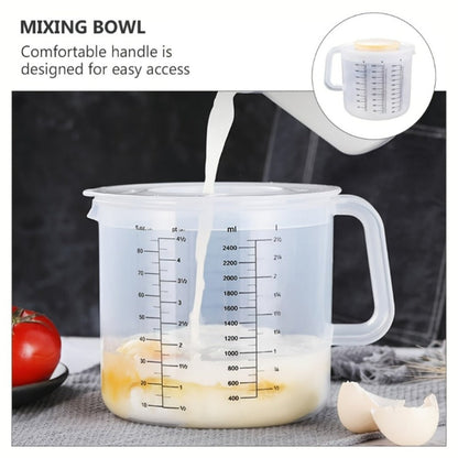 Mixing Bowl with Lid 2.5L Large Salad Bowl with Measuring Cup and Scale Splash Proof Durable for Home Cooking, Dining and Outdoor Meals