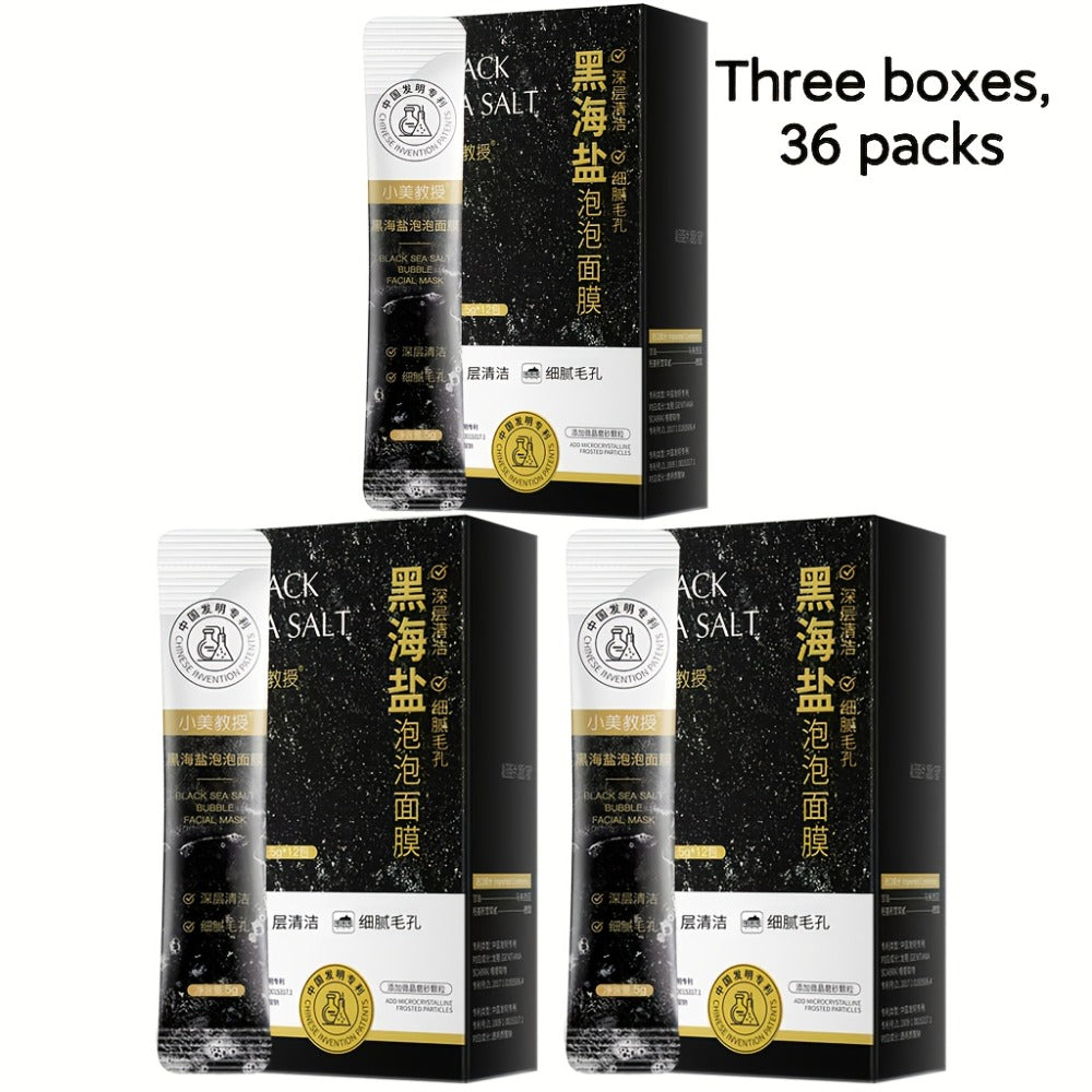 Face Mask, Black Sea Salt Bubble Single-Use Sachets, 5g Each with 12, 24 or 36-Packet Box Options