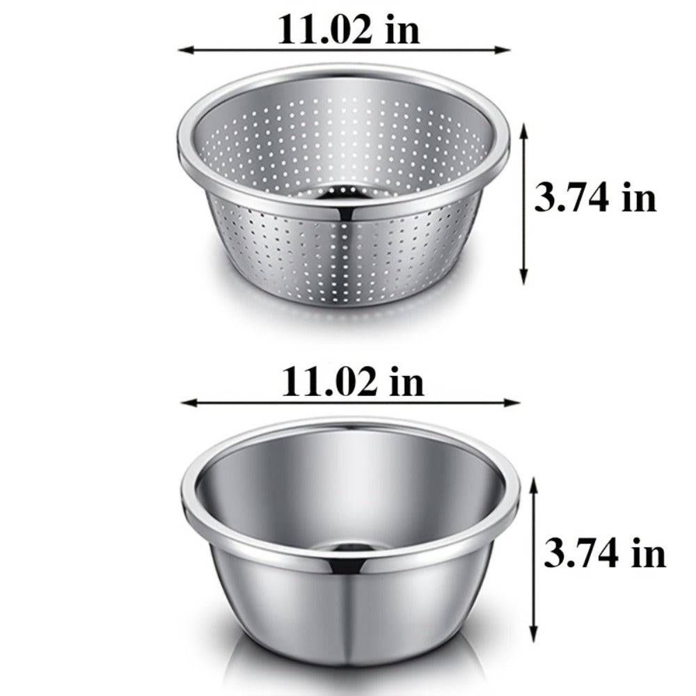 Stainless Steel Colander with Mixing Bowl Set 304 Food Grade Strainer Bowl for Washing for Home Cooking, Dining and Outdoor Meals