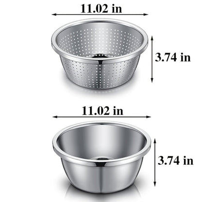 Stainless Steel Colander with Mixing Bowl Set 304 Food Grade Strainer Bowl for Washing for Home Cooking, Dining and Outdoor Meals